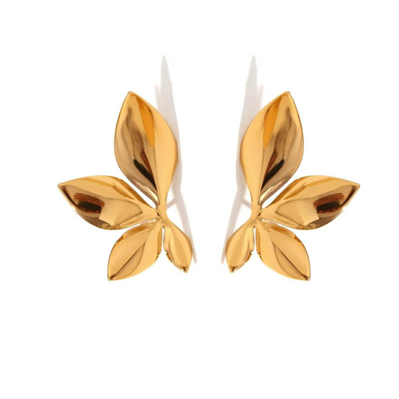 Wholesale Glossy Flower and Leaf Metal Stud Earrings